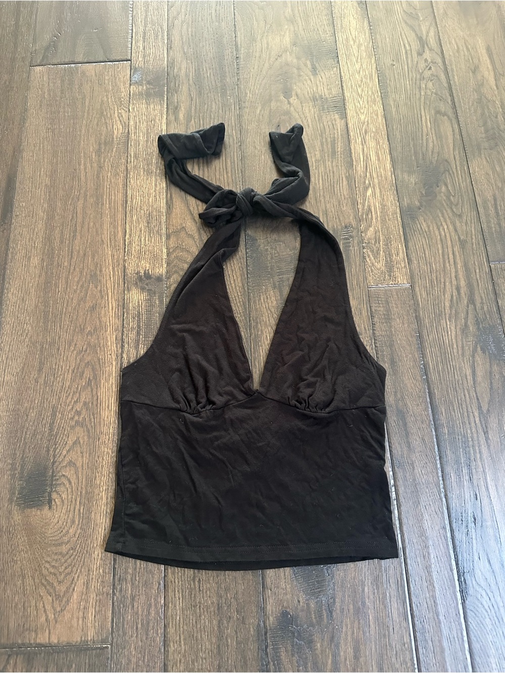 YOZY black deep v-neck halter top – size small